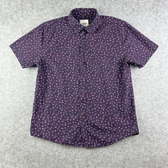 Katin Shirt Mens Large Purple Geometric Surf Beach Ocean Preppy Button SS Pocket - Picture 2 of 12